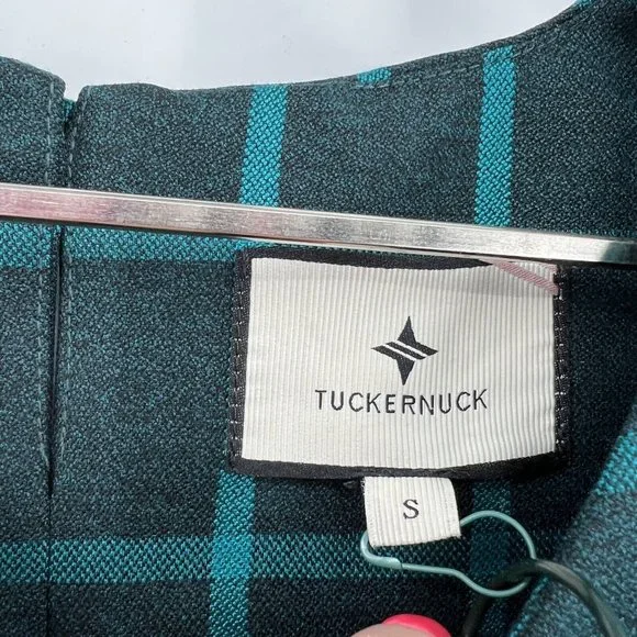 Tuckernuck Aegean Teal Chambers Swing Mini Dress Exaggerated Cuff Mod 60s sz S - Picture 5 of 9